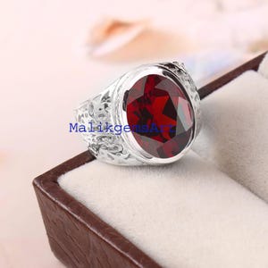 Garnet Ring, Garnet Men&#39;s Ring, Birthstone Ring, Natural Garnet Ring, 925 Silver Ring, Engagement Ring, Wedding Ring, Ring for Dad