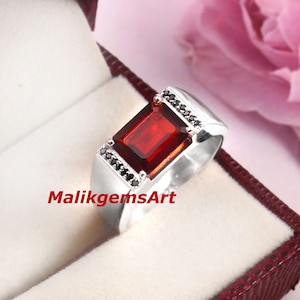 Garnet Ring, Garnet Men&#39;s Ring, Birth stone Ring, Natural Garnet Ring, 925 Silver Men&#39;s Ring, Engagement Ring, Wedding Ring, Ring For Him