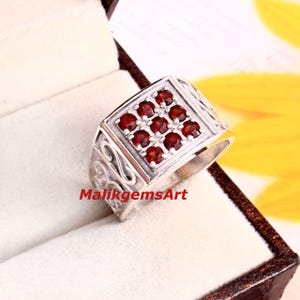 Garnet Ring, Garnet Men&#39;s Ring, Birth stone Ring, Natural Garnet Ring, 925 Silver Men&#39;s Ring, Engagement Ring, Wedding Ring, Ring For Him