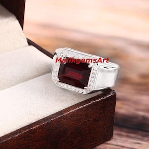 Garnet Ring, Garnet Men&#39;s Ring, Birthstone Men Ring, Natural Garnet Ring, 925 Silver Men&#39;s Ring, Engagement Ring, Wedding Ring, Ring For Him