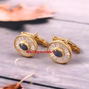 Sapphire Cufflinks, Handmade Cufflinks, Natural Sapphire Cufflinks,  Sapphire  Cufflinks, Birth Stone Cufflinks, Cufflinks For Him