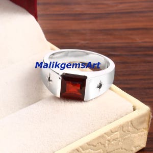 Garnet Ring, Garnet Men&#39;s Ring, Birth stone Ring, Natural Garnet Ring, 925 Silver Men&#39;s Ring, Engagement Ring, Wedding Ring, Ring For Him