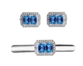 Spinka do krawata ze srebra próby 925: Topaz w kolorze niebieskim w stylu art déco, prezent z kamieniem szlachetnym