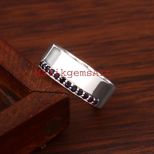 Sapphire Band , Sapphire Men Band, Natural Sapphire Band, Silver Men Band, Sapphire Silver Band, Engagement Band, Wedding Band, Band For Him