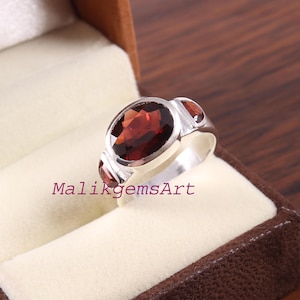 Garnet Ring, Garnet Men&#39;s Ring, Birthstone Ring, Natural Garnet Ring, 925 Silver Ring, Engagement Ring, Wedding Ring, Ring for Dad