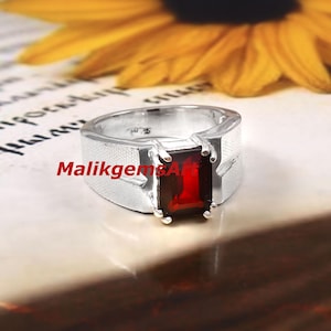 Garnet Ring, Garnet Men Ring, Natural Garnet Ring, Men Silver Ring, Engagement Ring, Anniversary Ring, Ring For Dad, Ring For Wedding