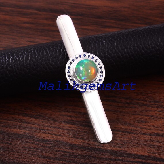 Sterling Silver Art Deco Tie Clip: Sapphire or Opal Birthstone