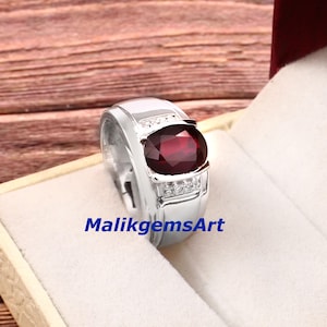 Garnet Ring, Garnet Men&#39;s Ring, Birth stone Ring, Natural Garnet Ring, 925 Silver Men&#39;s Ring, Engagement Ring, Wedding Ring, Ring For Him