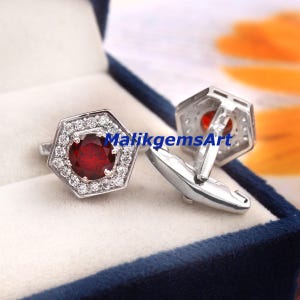 Handgjorda Art Deco Granat Manschettknappar: 925 Sterling Silver Manschettknappar För Herrar