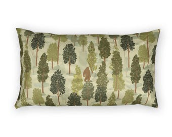 Woodland Trees and Bigfoot Forest Pattern Cotton Pillow Sham