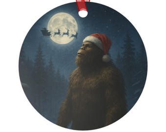 Sasquatch in kerstmuts metalen ornament | Kerstmaanbos