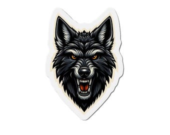 Imán para interiores y exteriores con lobo negro gruñendo, hombre lobo, dogman y estilo críptico.