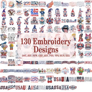 250 Years of Freedom Embroidery Designs Bundle, Patriotic USA 1776-2026 (Digital Download)