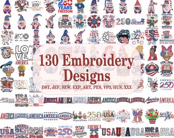 250 Years of Freedom Embroidery Designs Bundle, Patriotic USA 1776-2026 (Digital Download)