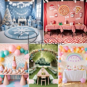Pawty Time Digital Backdrop Bundle 12 Pet Birthday Celebration Scenes for Dog & Cat Photoshoots