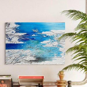 ビーチの自然 - 抽象アート - アクリル - 100x70 - 手描き - XL - ウォールアート - キャンバス - 抽象アート - 3D - 構造 - 海