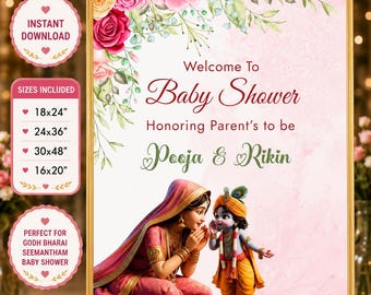 Baby Krishna Radha Welcome Sign / Indian Baby Shower Decor (PDF)