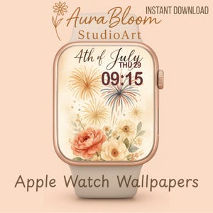 Sfondo per Apple Watch con fuochi d'artificio floreali del 4 luglio, Quarto, Patriottico, Quadrante dell'orologio, Sfondi, Giorno dell'indipendenza, Boho, Fiori, Donne, Estate