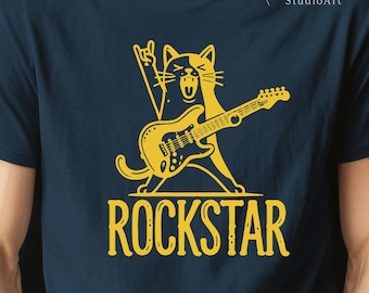Fichier clipart chat rock and roll PNG SVG, chat rock star avec guitare, graphique drôle cool pour la sublimation de T-shirt, affiche, impression, téléchargement numérique