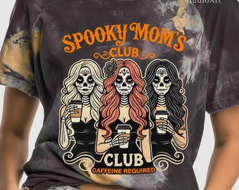 Spooky Mom Club PNG: Halloween Skeleton Coffee Lover Design (Digital Download
