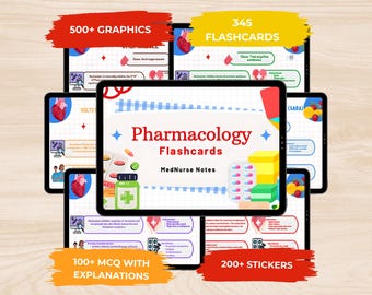Más de 340 fichas de farmacología para estudiantes de enfermería (PDF, notas, preguntas de opción múltiple y pegatinas digitales) / Descarga instantánea