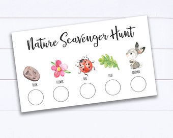 Nature Scavenger Hunt Punch Card for Kids  Hiking Game Printable Party Game Trail Nature Walk Woodland Printable Game Download
