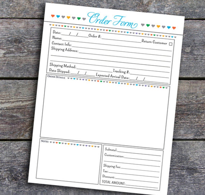 Rodan and Fields Order Form Printable Digital Heart Pattern Instant