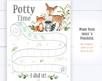 Potty Time: Potty training chart for toddlers. Printable, instant downloadable reward chart.  Woodland Printable Potty Chart