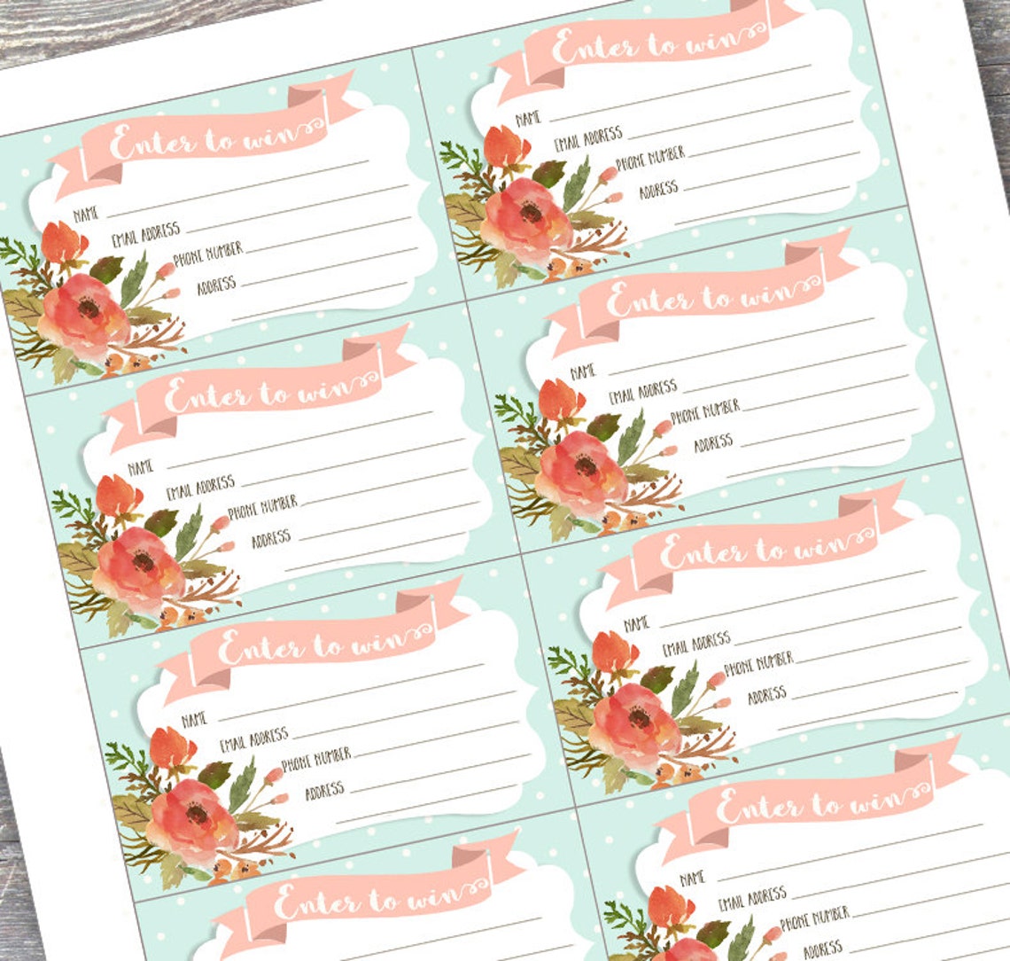 Raffle Card Prize Entry Ticket WIN Form Printable Digital Blue Polka ...