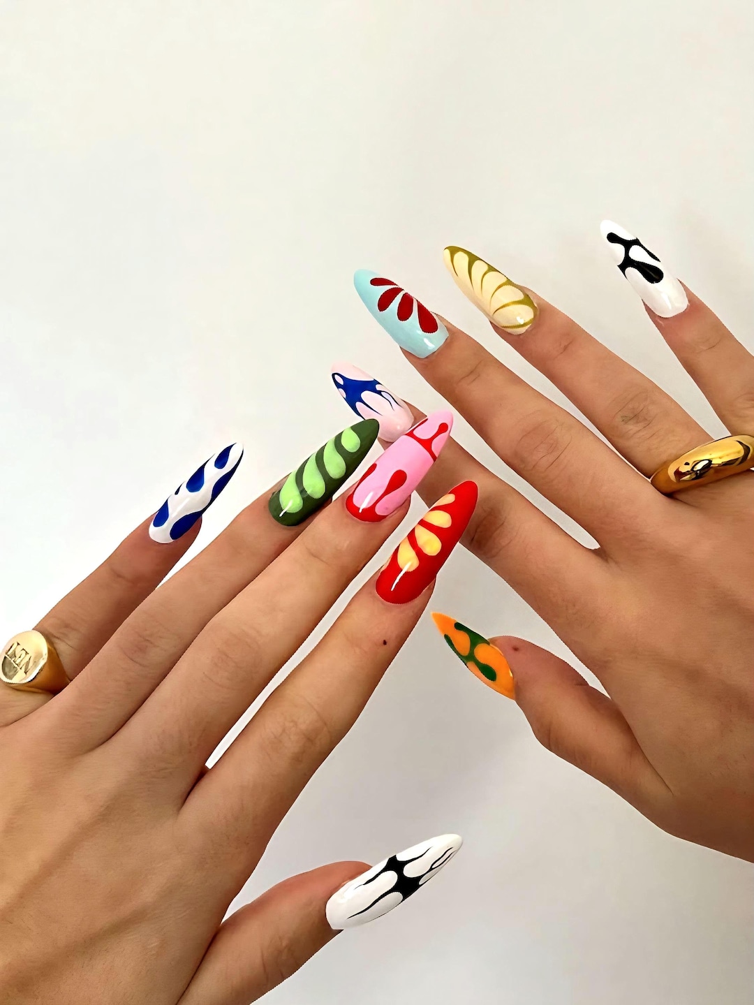 Retro Abstract Press on Nails | Colorful Funky Nail Art | Y2K Pop Art ...