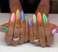 Pastel Rainbow Stripe Press On Nails | Colorful Candy Nails | Neon Stripe Nail Set | Summer Festival Nails | product logo