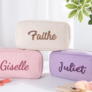 Personalized Embroidered Name Corduroy Makeup Bag for Bridesmaid, Monogram Custom Cosmetic Pouch, Bridesmaid Gifts, Bachelorette Party Favor