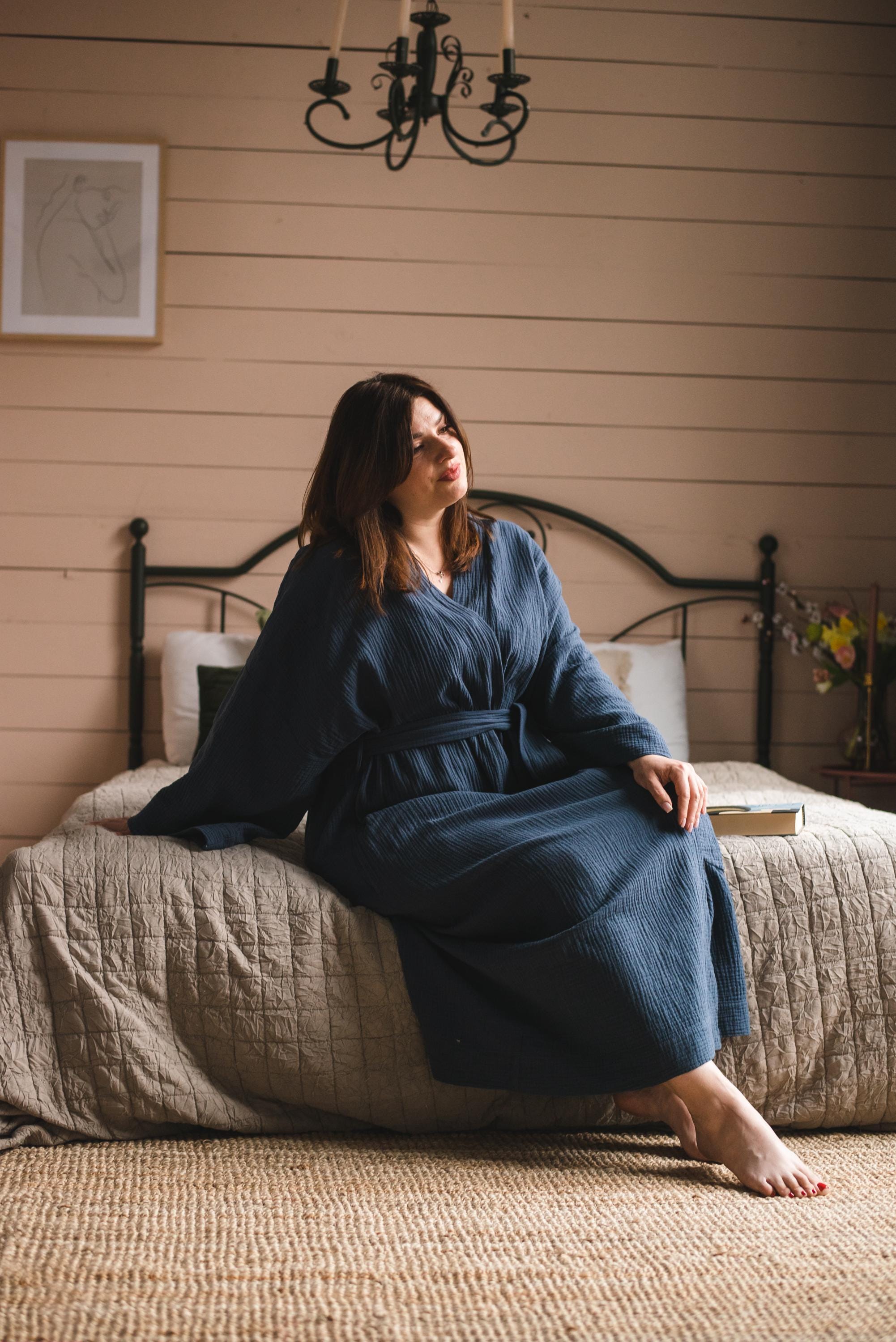 Plus Size Robe up to 7XL  Long 130cm Organic Muslin Cotton Bathrobe ...