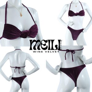 Luxe 80s Velvet Wine Bikini Set - Bikini Set Handmade, High Leg Velvet Bikini, Brazilian Bikini Bottoms, Bikini for Wine, Vintage Handmade