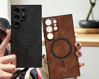 Retro Leather Galaxy S25 S24 S23 S22 S21 Ultra Plus Case MagSafe Wireless Charging