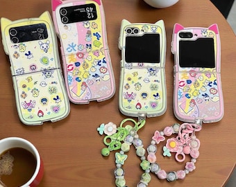 Kawaii Animal Phone Case with Chain Galaxy Z Flip7 6 5 4 3 Case