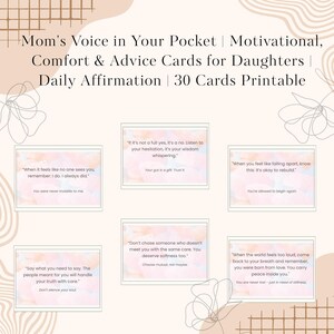 Cartões de conforto e conselhos para imprimir de mães | Afirmações diárias para filhas | Conjunto de cartões motivacionais