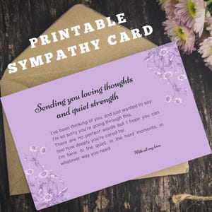 Carte de sympathie | Je pense à vous | Carte de condoléances minimaliste pour une perte, un chagrin ou un deuil – Envoyer de l'amour | Mots gentils | Imprimable