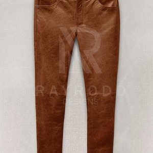 Men’s Genuine Lambskin Leather Pants - Brown  Biker Leather Jeans - Handmade Real Leather Pants  - Gothic Streetwear Pants - Gift For Him