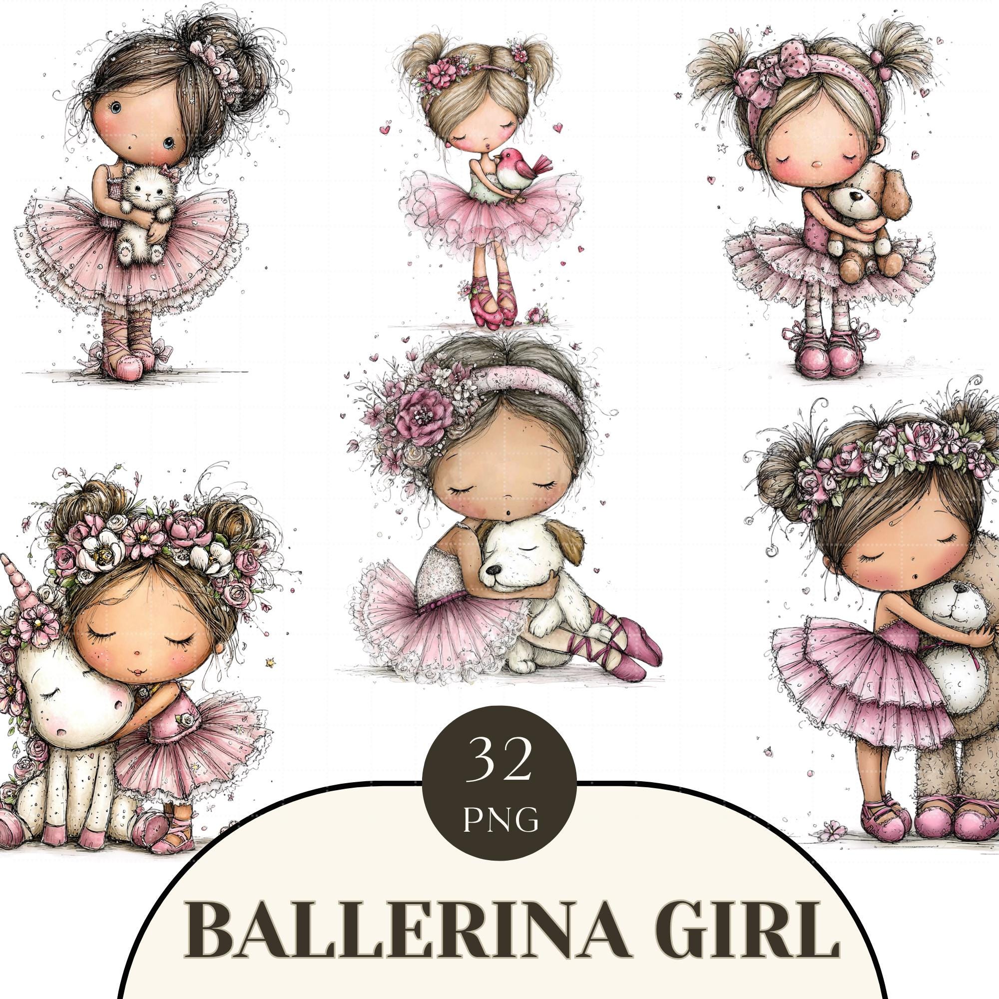 Whimsical Ballerina Girl PNG Set Cute Blush Pink Ballerina Clipart ...