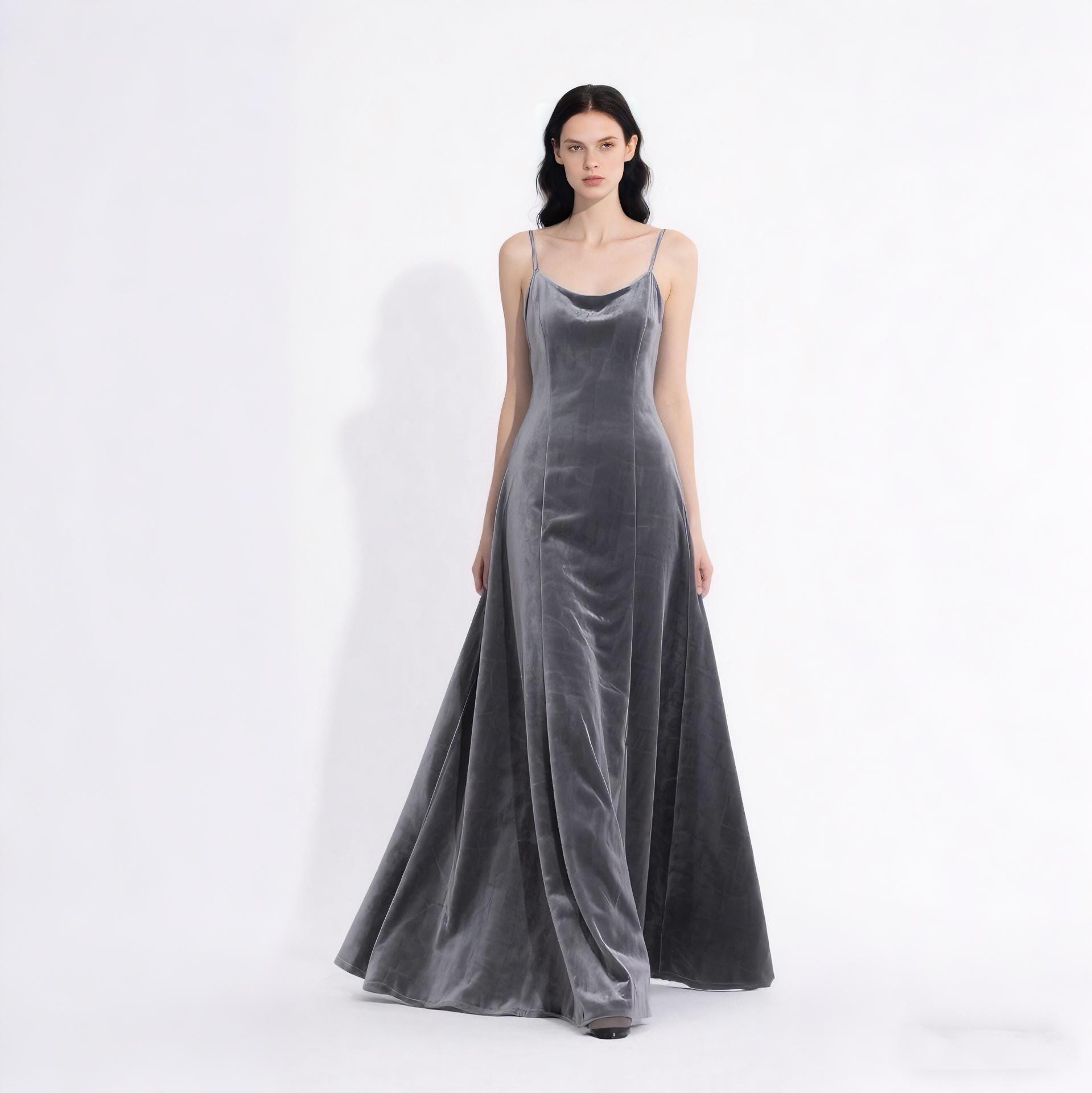 slim fit dress slacks Camille Grey Velvet Dress – Nadya Shah