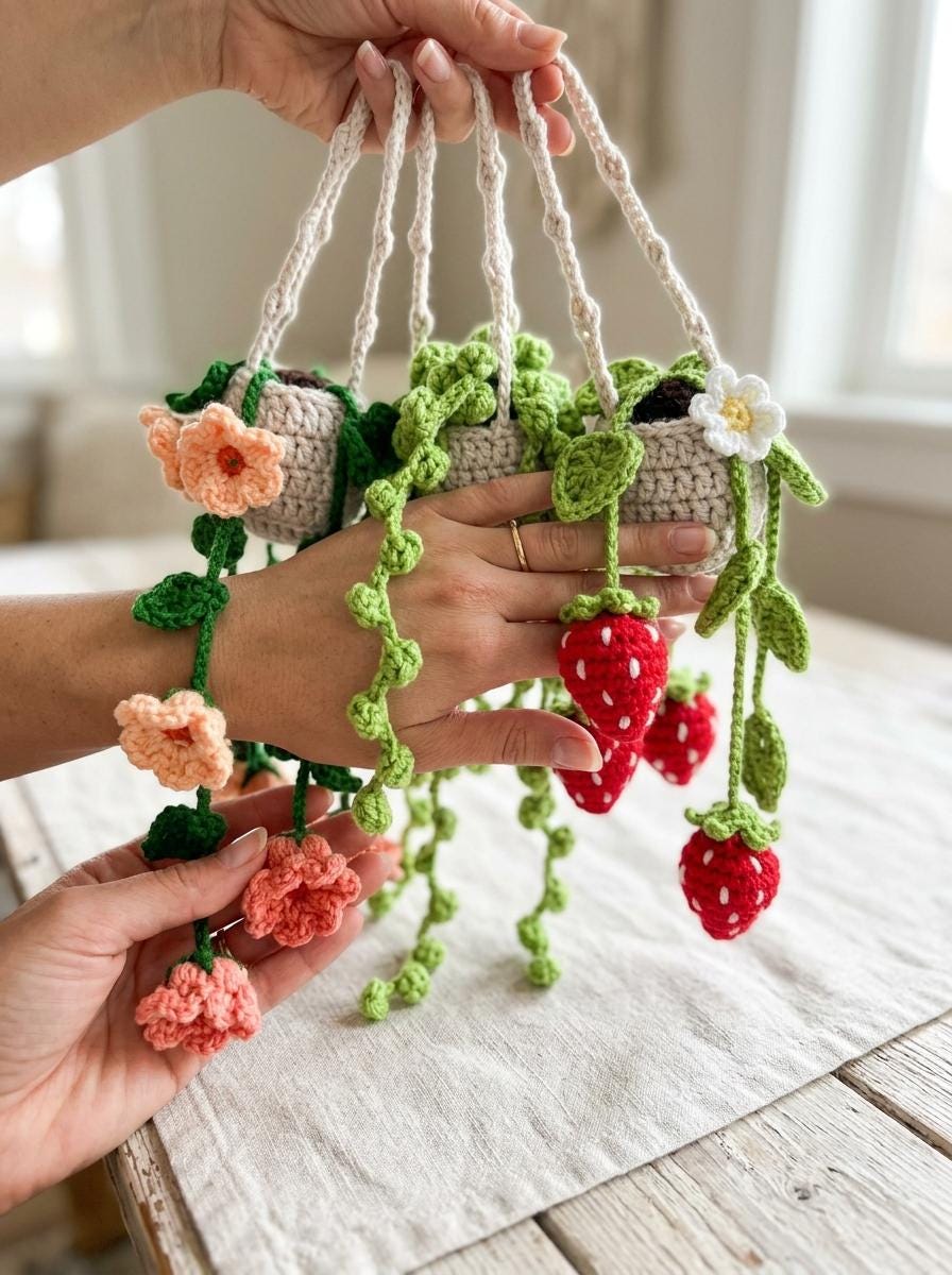 38 Hanging Plant Crochet Patterns to Brighten Your Home and Car Decor 10 Hanging Plant Pothos Succulent