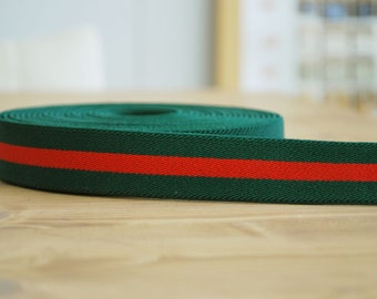 5 YDs x 25mm Single Face Forest Green and Red Stripe Elastic Band, Soft Waistband Elastic, Elastic Trim, Sewing Elastic, Suspenders
