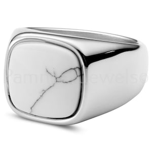 Natural Howlite Ring, 925 Sterling Silver Jewelry, Mens Labradorite Ring, Howlite Signet Silver Ring, Gift For Him, Gift For Husband