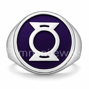 Purple Lantern Ring, 925 Sterling Silver Signet Ring, Purple Lantern Ring for Men, Heavy Silver Statement Ring, Gift for Him Christmas Gift