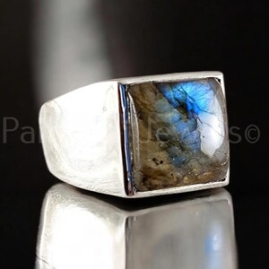 Blauwe labradorietring, 925 sterlingzilveren sieraden, heren labradorietring, labradoriet zilveren zegelring, cadeau voor hem, cadeau voor man