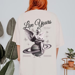 Y2K Graphic Tee: Angel & Planet Design - Soft Cotton Blend