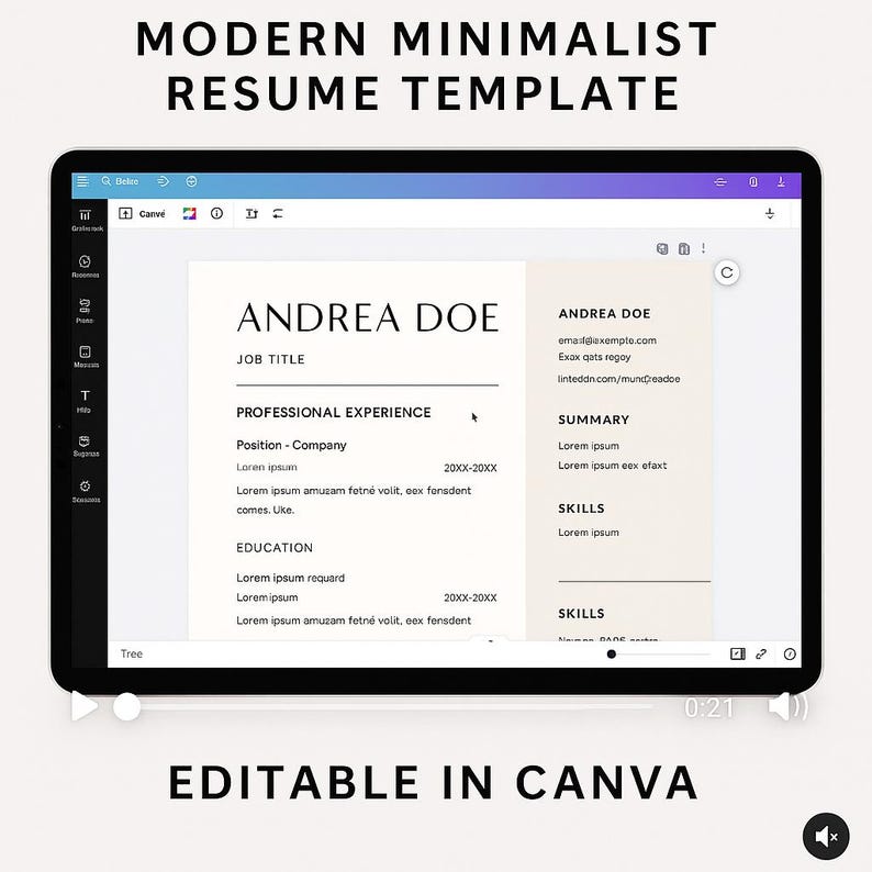 Modern Minimalist Resume Template | Canva & Powerpoint CV ...