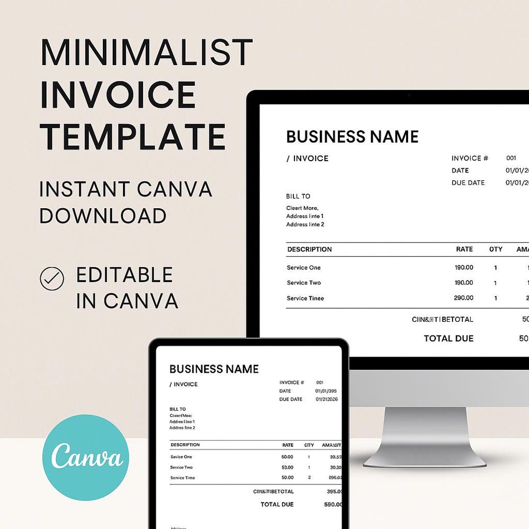 Editable Canva Invoice Template: Minimalist Design for Small Business ...