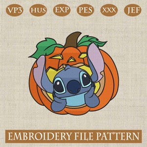Stitch in Pumpkin Embroidery Design, Cute Halloween Stitch File, Funny Fall Machine Embroidery Pattern